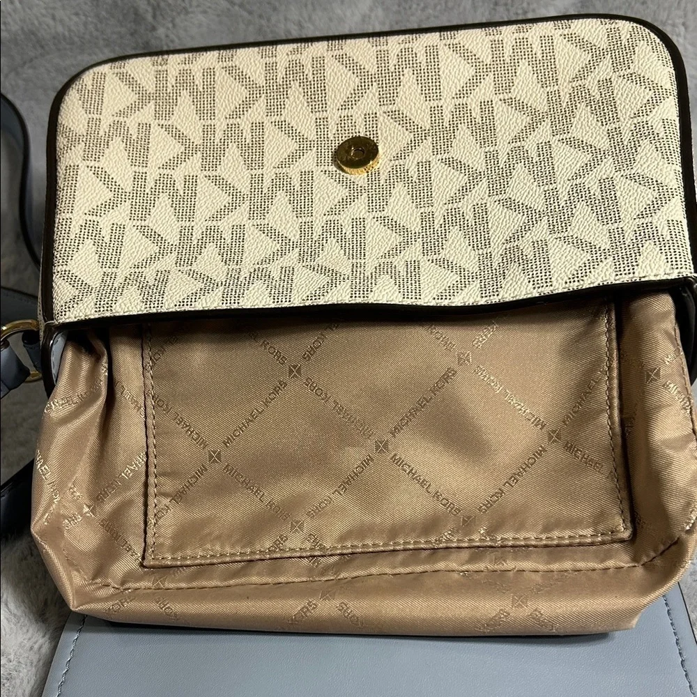 Michael Kors “Lea” Pale Blue and Cream Crossbody Bag